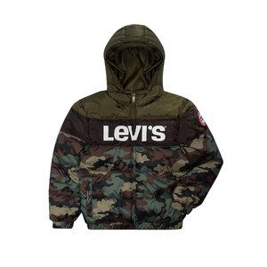 New Levi's Big Boy Camo Print Rocket Hooded Puffer Jacket Large